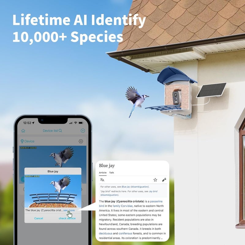 SEHMUA Bird Feeder with Camera, Solar Powered, AI Identify 10,000+ Species, Smart Bird Feeder with Live View, Ideal Present, 2.4GHz WiFi, Blue - Image 2